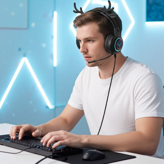 Gaming Work Music Antlers Cat Ears Headset with Noise Cancelling Surround Sound RGB Backlight Mic for PC Mac Nintendo PS4 PS5 Xbox One Mobile Phone