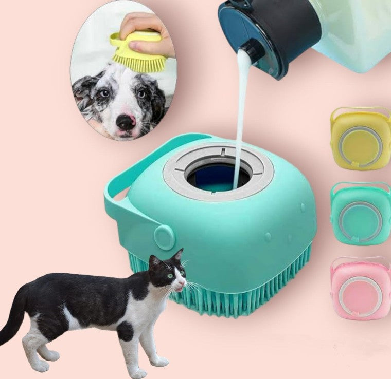 Pet Dog Cat Shampoo Soft Silicone Dispensing Bath Grooming Dog Brush Massager