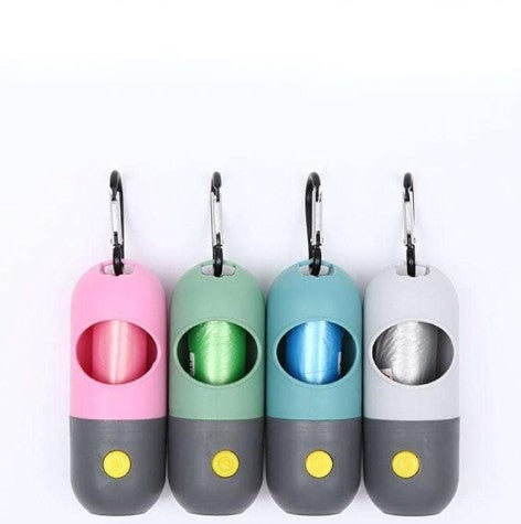 Colorful Bone Glow in the Dark Shape Waste Bag Dispenser Bullet Bone Poop Grenade Case Bag Holders for Pets with Bags and Flashlight for Safety