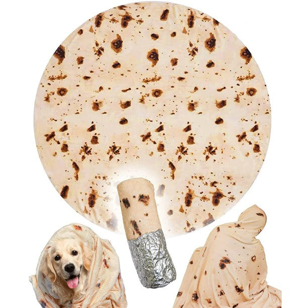 Double Sided Tortilla Print Round Fleece Flannel Linen Blanket Plush Soft Throw for Pets Dogs Cats Warm Winter Spread