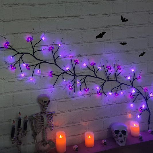 Halloween Home Decor LED Willow Vine Purple and Orange String Lights