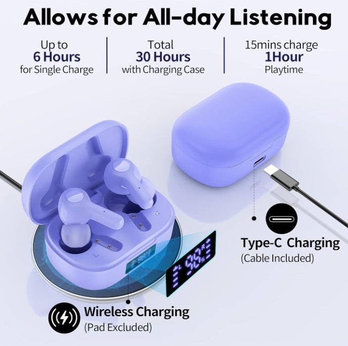 Bluetooth 5.3 Wireless Noise Cancelling Earbuds Headphones with Wireless Charging Case Compatible for iPhone Android