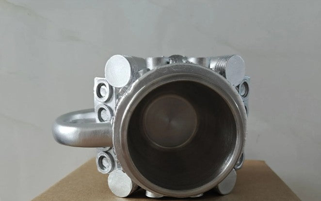 Unique V8 Engine Tools Tires Spark Plug Diesel Fuel Designed Coffee Tea Mug for Car Enthusiasts, 3D Metal Mechanical Design, Stainless Steel, Novelty Gift for Mechanics and Car Truck Fans