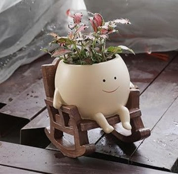 Unique Hanging Indoor Outdoor Resin Swinging Smiley Face Planter Pots Head with Drainage Hole