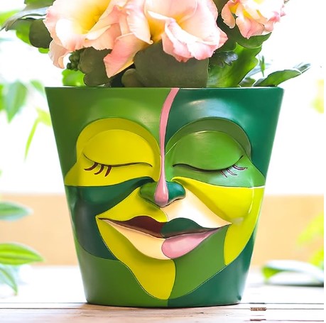 Unique Abstract Graffiti Face Rainbow Head Flowerpot Planter with Drainage for Indoor Outdoor Plants