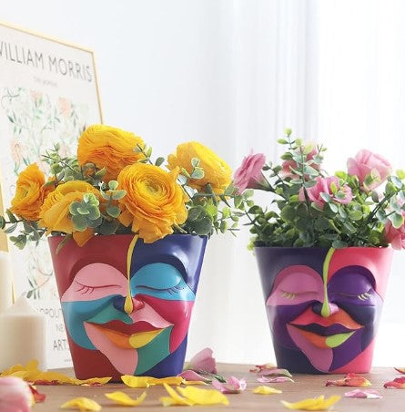 Unique Abstract Graffiti Face Rainbow Head Flowerpot Planter with Drainage for Indoor Outdoor Plants