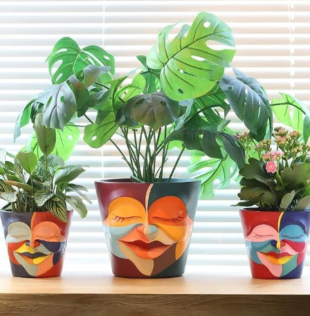 Unique Abstract Graffiti Face Rainbow Head Flowerpot Planter with Drainage for Indoor Outdoor Plants