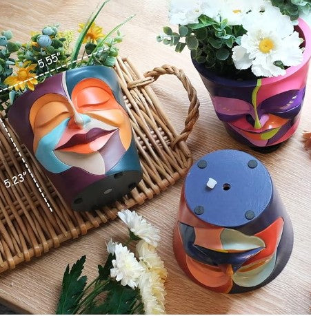 Unique Abstract Graffiti Face Rainbow Head Flowerpot Planter with Drainage for Indoor Outdoor Plants