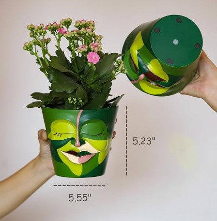 Unique Abstract Graffiti Face Rainbow Head Flowerpot Planter with Drainage for Indoor Outdoor Plants