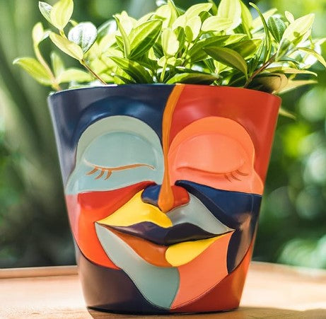 Unique Abstract Graffiti Face Rainbow Head Flowerpot Planter with Drainage for Indoor Outdoor Plants