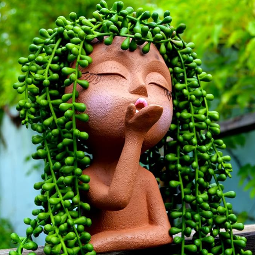 Cute Face Head Planter Succulent Resin Flowerpot Garden Decoration with Drain Holes