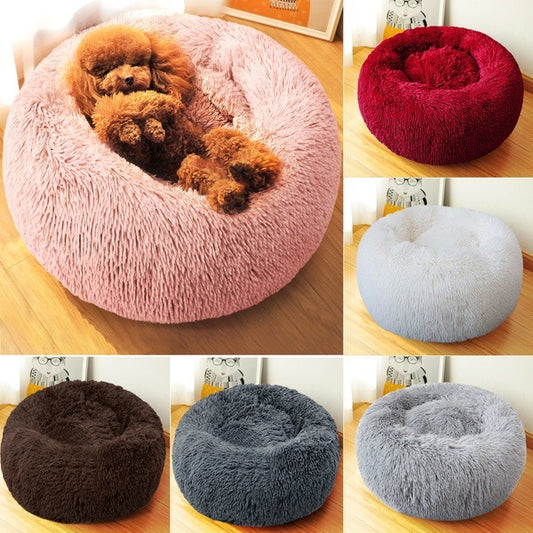 Plush Soft Fur Adorable Washable Durable Fabric Round Calming Pet bed For Cats and Dogs