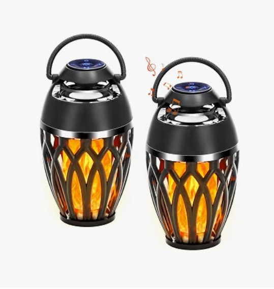 Waterproof Wireless Indoor Outdoor Speakers with Led Torch Light Effect Bluetooth Speaker with Flame for Outdoor Camping Parties Halloween Decor or Trick or Treating Safety lighting Indoor Parties