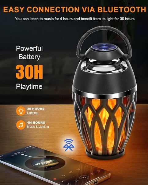 Waterproof Wireless Indoor Outdoor Speakers with Led Torch Light Effect Bluetooth Speaker with Flame for Outdoor Camping Parties Halloween Decor or Trick or Treating Safety lighting Indoor Parties