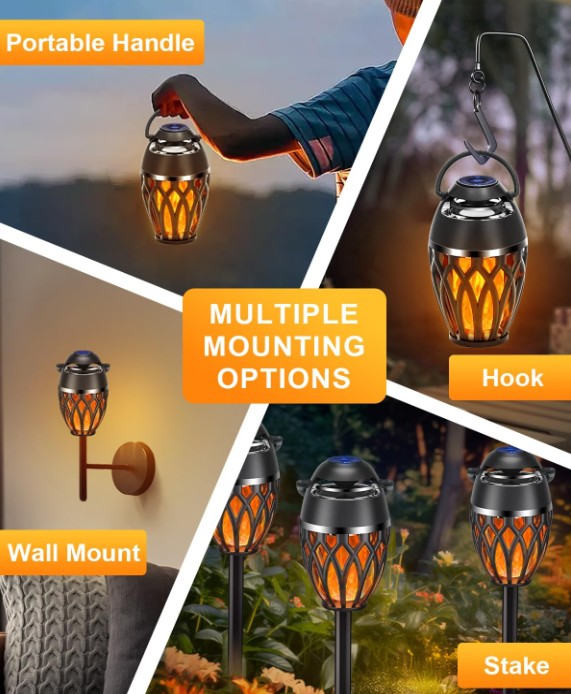 Waterproof Wireless Indoor Outdoor Speakers with Led Torch Light Effect Bluetooth Speaker with Flame for Outdoor Camping Parties Halloween Decor or Trick or Treating Safety lighting Indoor Parties