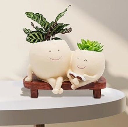 Unique Hanging Indoor Outdoor Resin Swinging Smiley Face Planter Pots Head with Drainage Hole