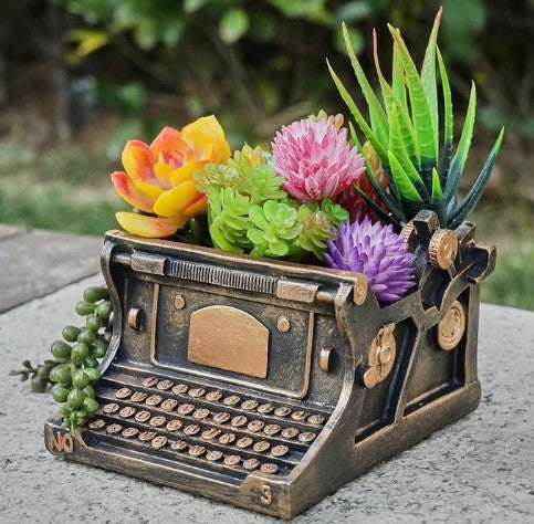 Succulent Plant Pots, Turtle Camara Typewriter Mushroom Planter Flowerpots with Drainage Hole, Cute Planting Pots for Cactus, Succulent Planters for Indoor Plants Home Office Garden Flower Pot Gifts for Plants Lover