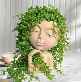 Cute Face Head Unique Planter Succulent Resin Indoor Outdoor Flowerpot Garden Decoration with Drain Holes