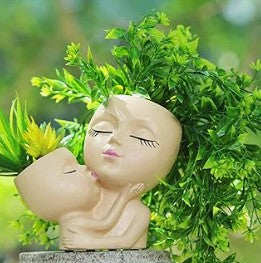 Cute Face Head Unique Planter Succulent Resin Indoor Outdoor Flowerpot Garden Decoration with Drain Holes