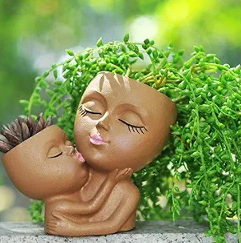 Cute Face Head Unique Planter Succulent Resin Indoor Outdoor Flowerpot Garden Decoration with Drain Holes