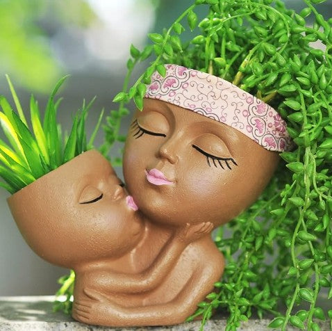 Cute Face Head Unique Planter Succulent Resin Indoor Outdoor Flowerpot Garden Decoration with Drain Holes