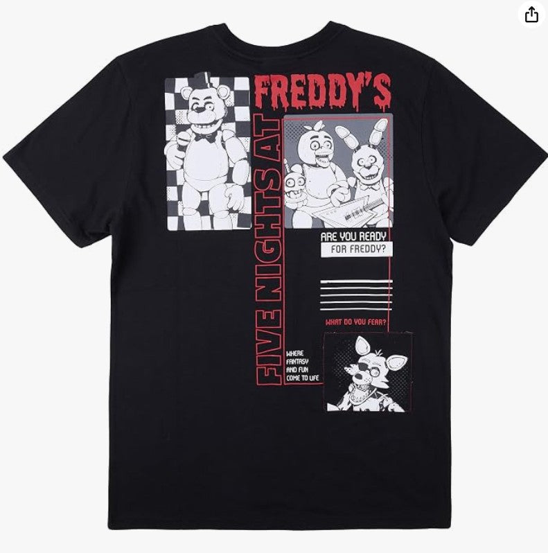 Five Night at Freddy's Horror Movie Character Crew Neck Short and Long Sleeve Boys Girls Women Mens Black T-shirt