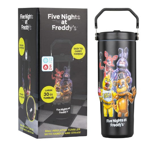 Get Trend Five Nights at Freddy’s 30oz Tumbler with Handle and Straw, Stainless Steel Insulated Water Bottle, BPA-Free, Leak-Proof, Cold for 12h, Hot 5h, Gifts for Men, Teens
