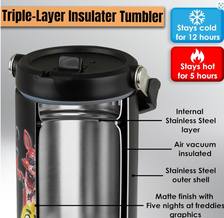 Get Trend Five Nights at Freddy’s 30oz Tumbler with Handle and Straw, Stainless Steel Insulated Water Bottle, BPA-Free, Leak-Proof, Cold for 12h, Hot 5h, Gifts for Men, Teens