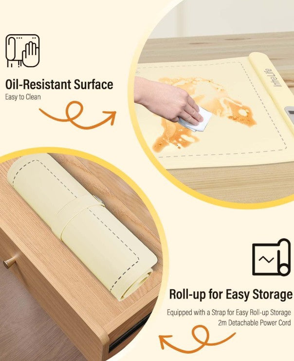 Food Warming Mat, Upgraded Warming Mat for Food with Graphene Heating Film, Roll Up Electric Warming Tray with 7 Temp Settings