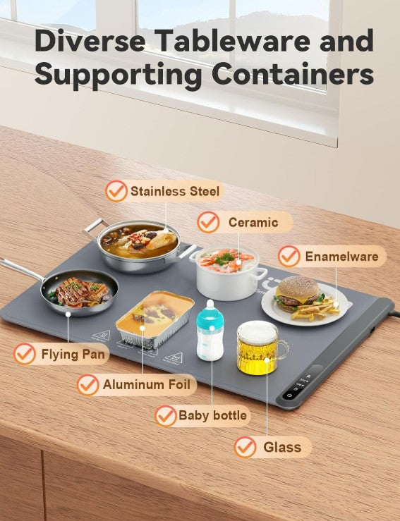 Food Warming Mat, Upgraded Warming Mat for Food with Graphene Heating Film, Roll Up Electric Warming Tray with 7 Temp Settings