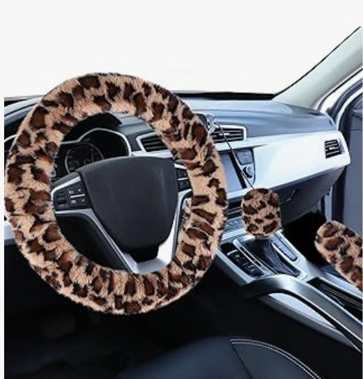 Multi Color Faux Fur Soft Cooling Warm Hands Steering Wheel Cover Handbrake Shift Cover 3Pcs Set