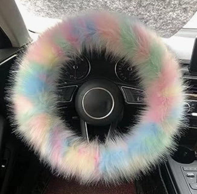 Multi Color Faux Fur Soft Cooling Warm Hands Steering Wheel Cover Handbrake Shift Cover 3Pcs Set