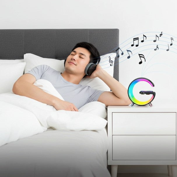 4 in 1 Atmosphere New Intelligent LED Wireless Bluetooth Speaker Alarm Clock I Phone Charger Sleep Assist Smart Sound Music Night Lamp Machine