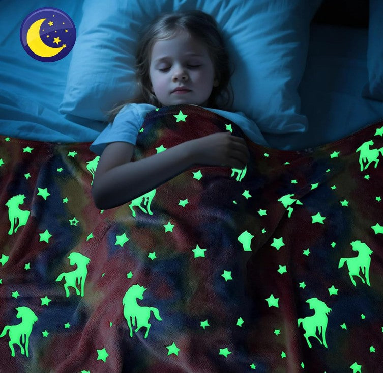 Glow in The Dark Soft Warm Fleece Flannel Linen Kids Unicorn Dinosaur Printed Couch Sofa Bed Spread Blankets