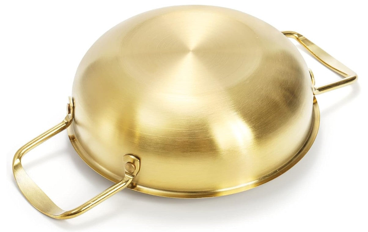 Set of 3 Korean Ramen Noodle Pot with Handles, Stainless Steel Everyday Pan, Golden Korean Cooking Pot for Soup, Noodle, Pasta, Home and Outdoor, Dishwasher Safe, Size 7", 8.7", 9.5"