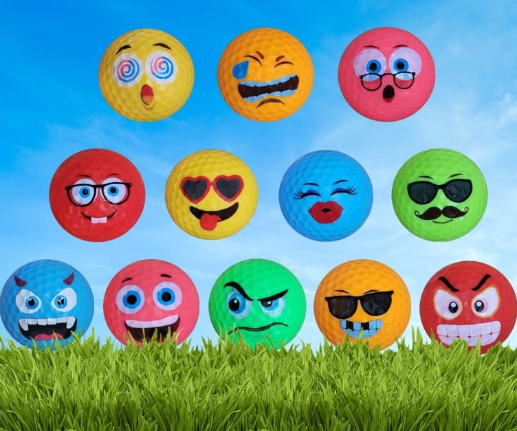 Assorted Golf Balls 6-12 PCS Training Sports Neon Emoji Golf Balls for Gift Practice Driving Range Novelty Fun for Golfer Adults Kids