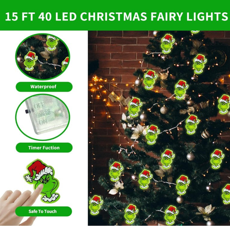 Grinch Green Whoville Christmas Front Door Tree Ornaments and Holiday Lights Decorations