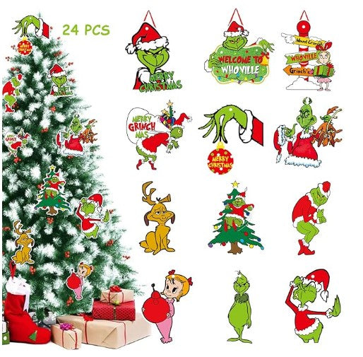 Grinch Green Whoville Christmas Front Door Tree Ornaments and Holiday Lights Decorations