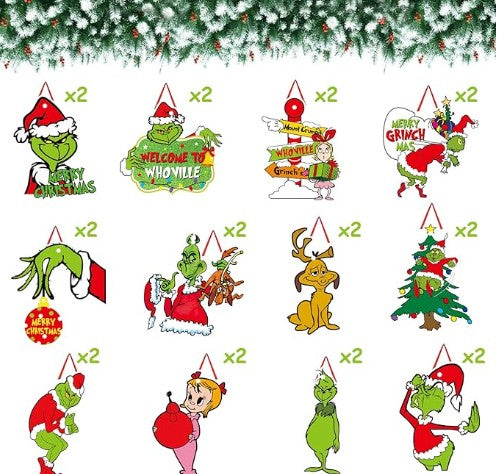 Grinch Green Whoville Christmas Front Door Tree Ornaments and Holiday Lights Decorations