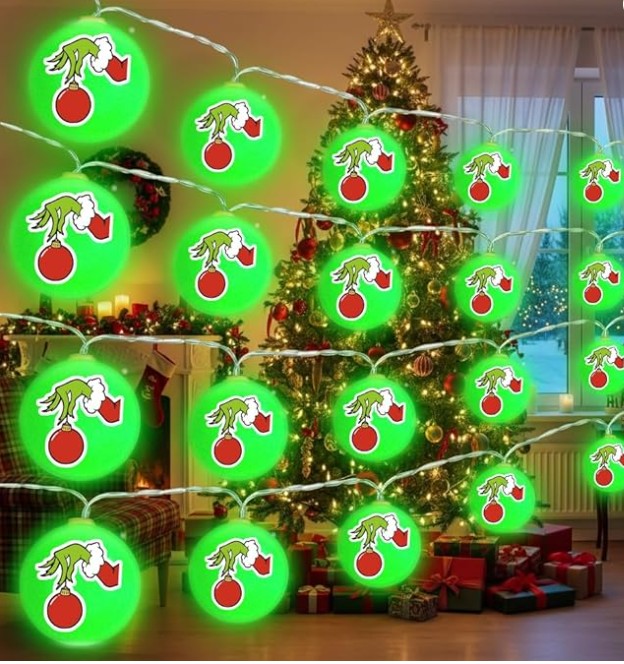 Grinch Green Whoville Christmas Front Door Tree Ornaments and Holiday Lights Decorations