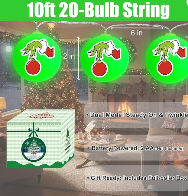 Grinch Green Whoville Christmas Front Door Tree Ornaments and Holiday Lights Decorations