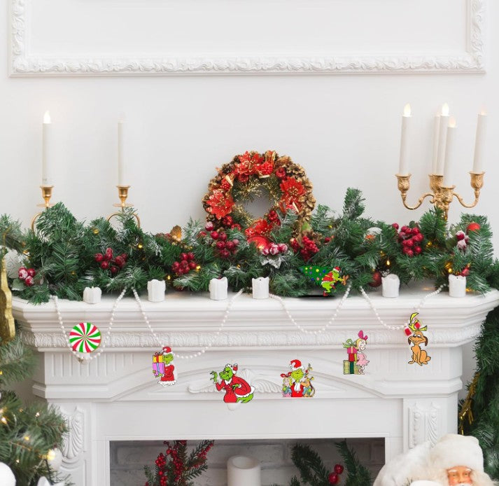 Christmas Ornament Funny Unique Wine Cup Green Grinch Candy Gingerbread Nutcracker Wall Mount Hanging Decorations for Tree Wall, Indoor Holiday Decor