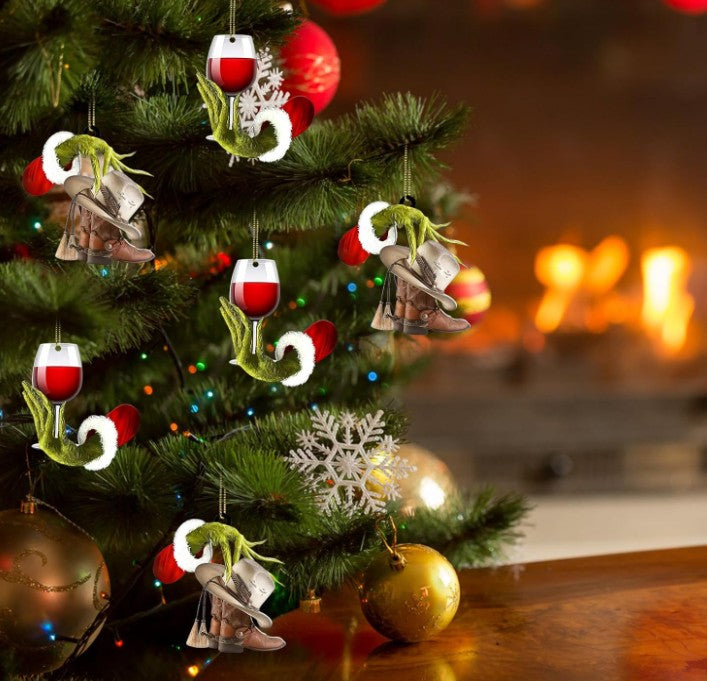 Christmas Ornament Funny Unique Wine Cup Green Grinch Candy Gingerbread Nutcracker Wall Mount Hanging Decorations for Tree Wall, Indoor Holiday Decor