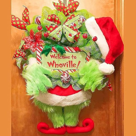 Grinch Green Whoville Christmas Front Door Tree Ornaments and Holiday Lights Decorations