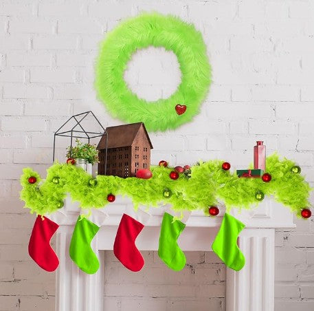 Grinch Green Whoville Christmas Front Door Tree Ornaments and Holiday Lights Decorations