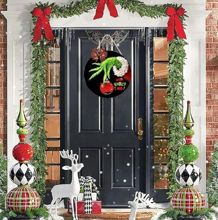 Grinch Green Whoville Christmas Front Door Tree Ornaments and Holiday Lights Decorations