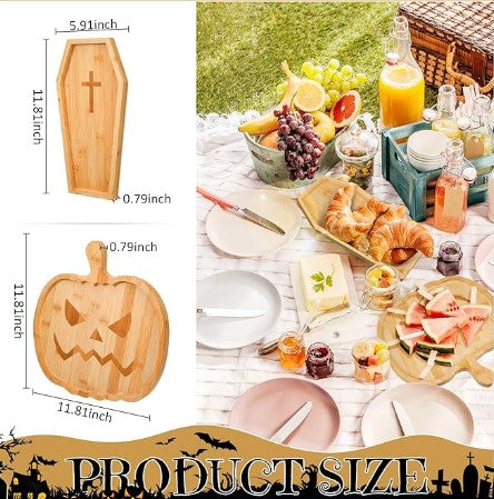 Creative Bamboo Wooden Bridge Leaf Sushi Bakery Cheese Charcuterie Pumpkin Cofin Board with Knife Serving Tray Set