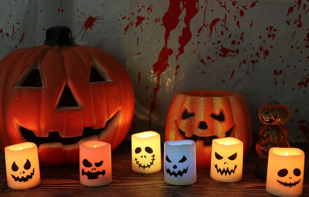 Halloween LED Colorful White Flickering Flameless Candles Battery Operated with Remote for Home Decor