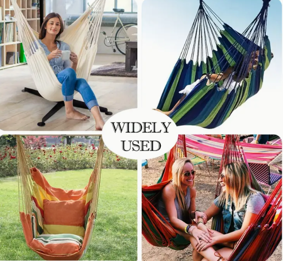 Portable Indoor-Outdoor Colorful Woven Fabric Hammock Chair Swing with Storage Bag Pillows and Straps