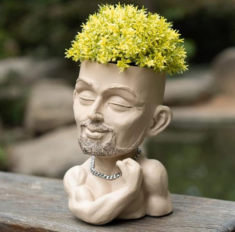 Cute Face Head Unique Planter Succulent Resin Indoor Outdoor Flowerpot Garden Decoration with Drain Holes